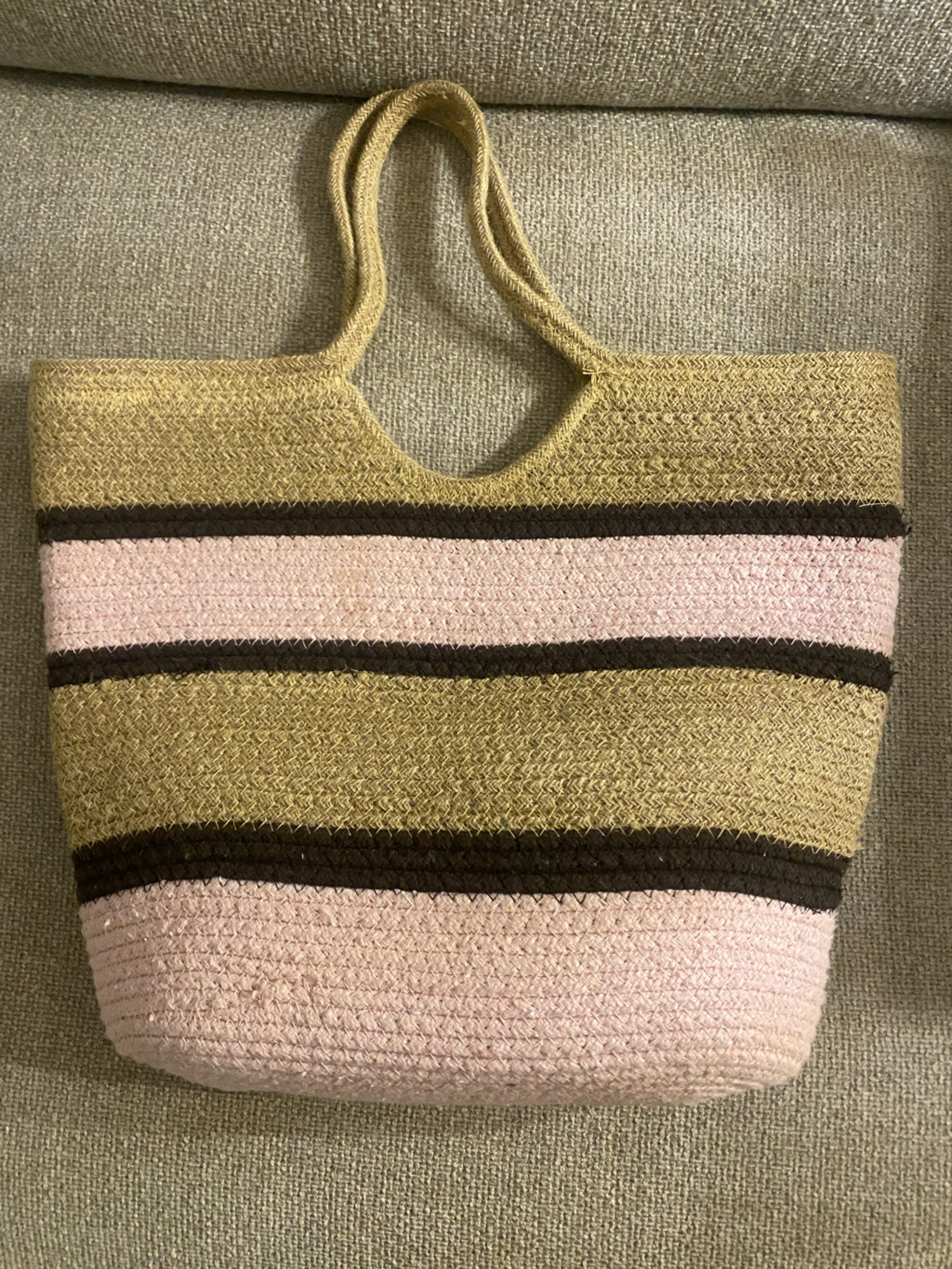 Striped Woven Tote Bag In Pink, Brown & Natural — image 4 of 5